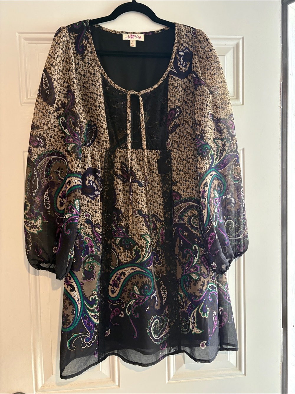 As U Wish Black Top with Purple Floral Trim